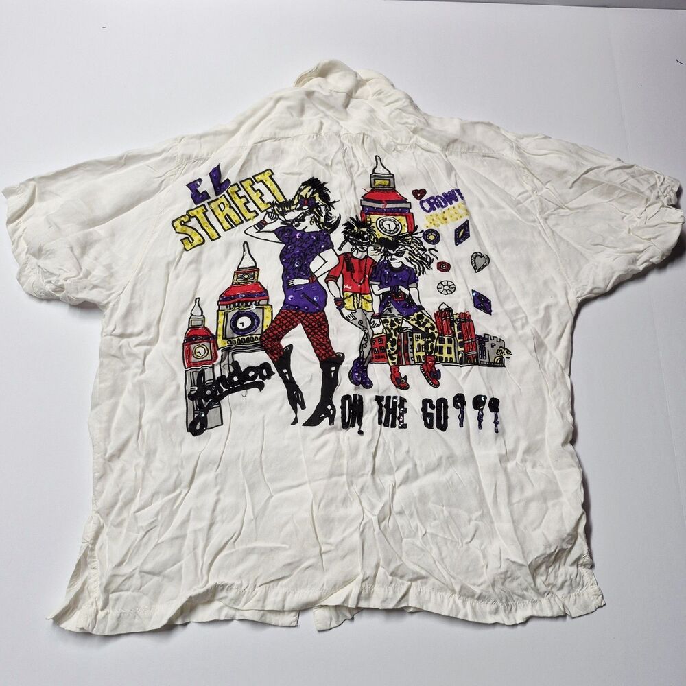 VTG 90s Memories of Nancy Rayon Shirt EZ Street London Sequin Embellished L